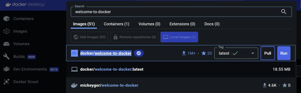 Docker Desktop에서 이미지 검색