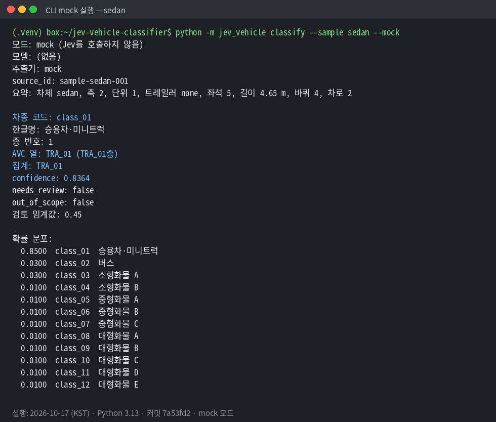 sedan 샘플 mock 실행 결과 class_01 승용차·미니트럭